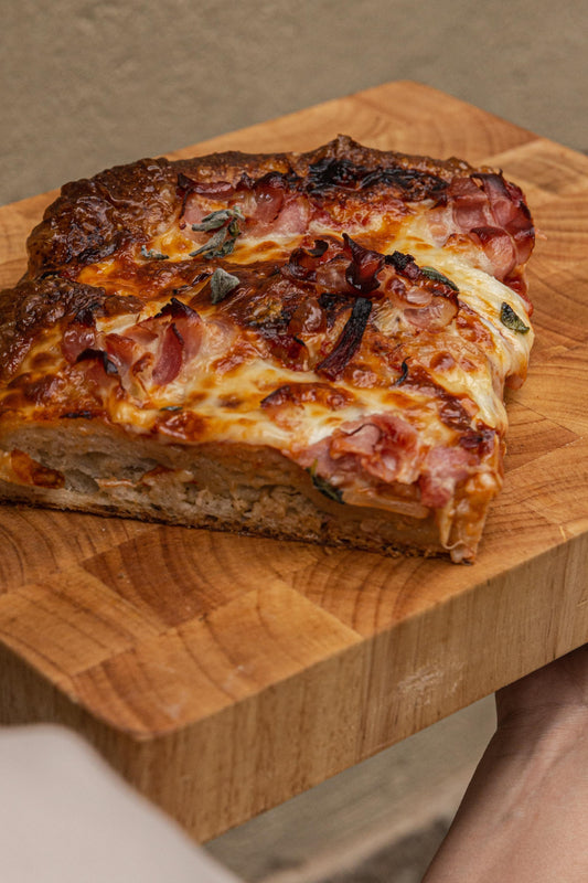 Pizza cuadrados jamón y setas