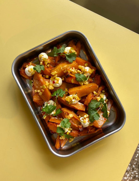 Calabaza asada con labneh